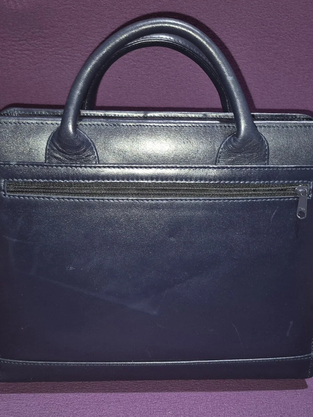 🔥VTG! Franklin Quest Full Grain Aniline Leather Classic Planner Navy Zip Bag